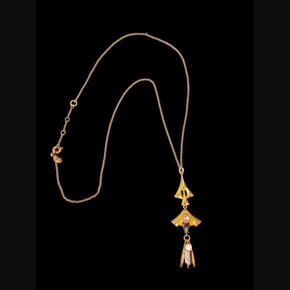 J.crew Gold Tone Vintage Floral Rhinestone 31.5" Drop Dangle Necklace - Picture 2 of 9